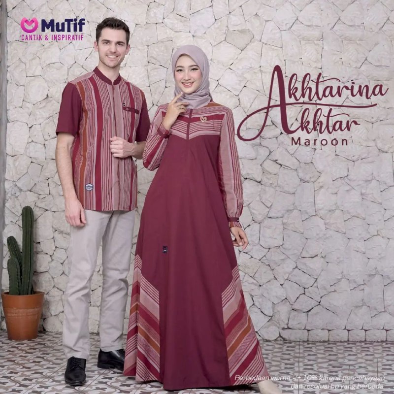 Baju Couple MUTIF AKHTARINA & AKHTAR Burgundy | Couple/Sarimbit Keluarga ORI MUTIF | COD