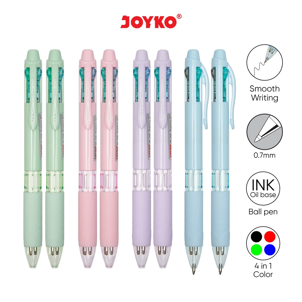 

Pulpen 4 Warna Joyko BP-348 QUACO Pastel Pena Pulpen Warna Warni - Satuan