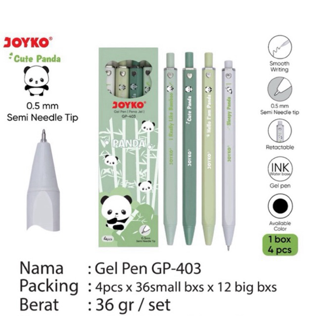 

( 1pack = 4 pcs ) GP403 Pulpen Gel motif Panda Cetrek / Gelpen Retractable Gp-403 Panda / Pen Cetrek / Bolpen Cetrek hitam Joyko isi 4 pcs