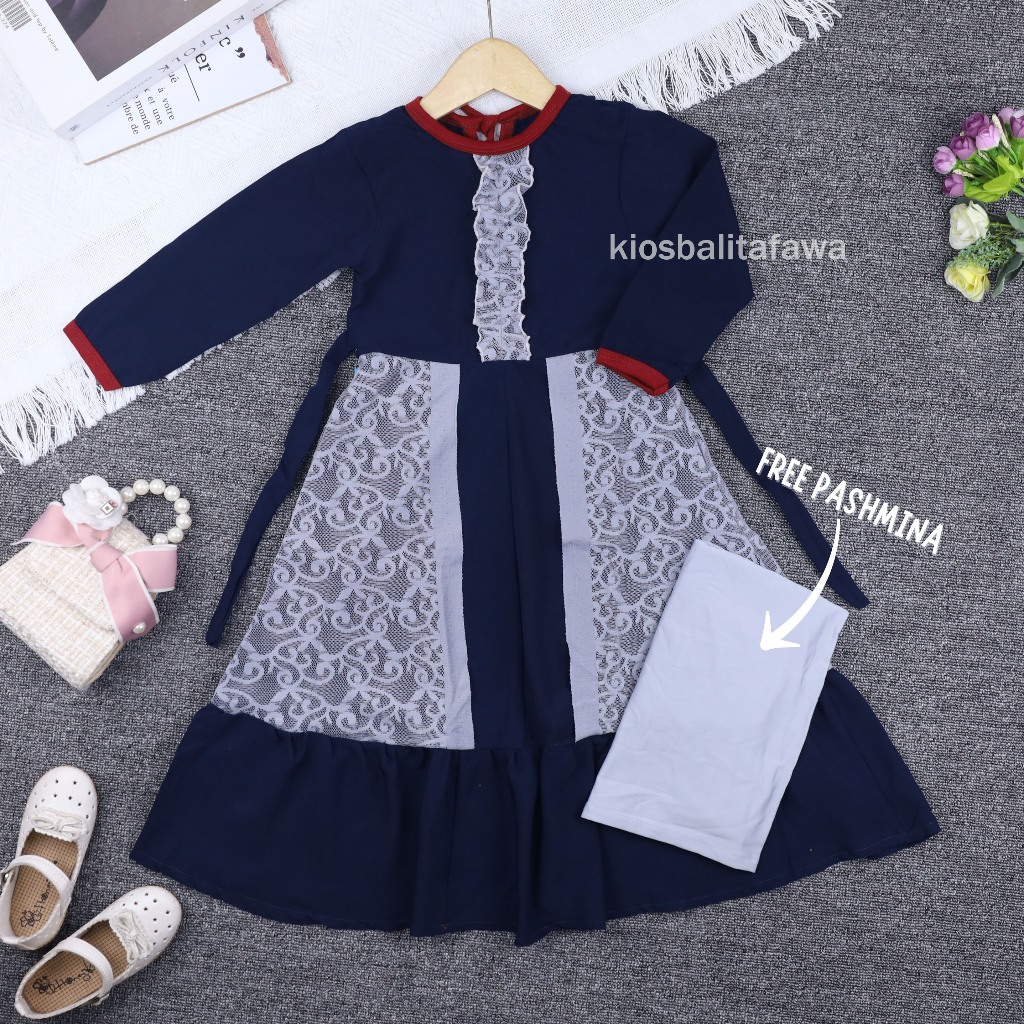 (GRATIS JILBAB) Gamis Hilya Anak 3-5 Tahun / Baju Ngaji Perempuan Lengan Panjang Dres Muslimah Dress