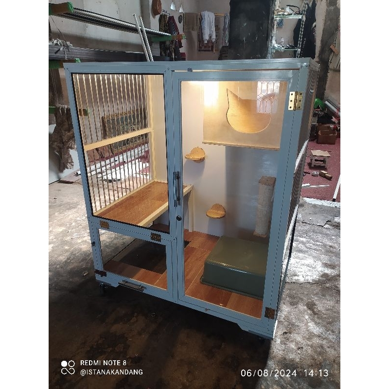 Ready stock Kandang Kucing 1 Kamar Alumunium Lengkap Aksesoris