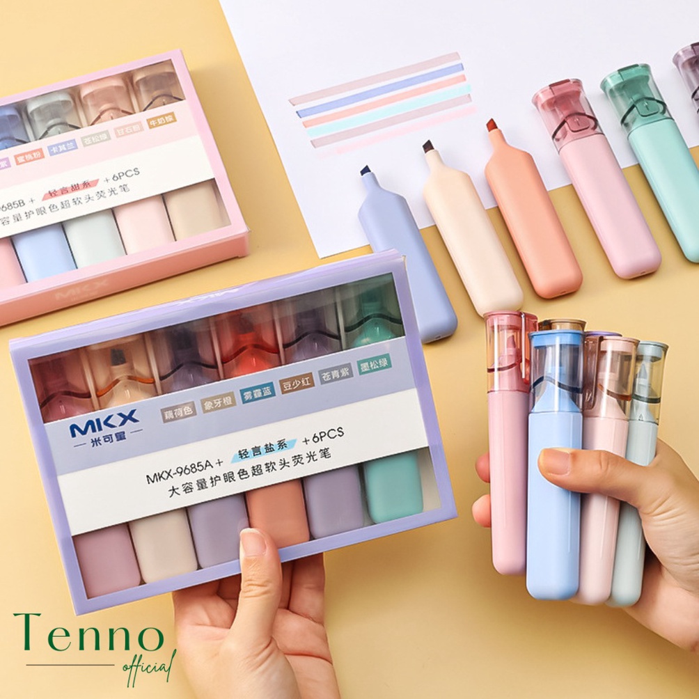 

KODE C55U TENNO Stabilo Set Isi 6pcs Warna Macaroon Soft Pastel Estetik Aesthetic Highlighter