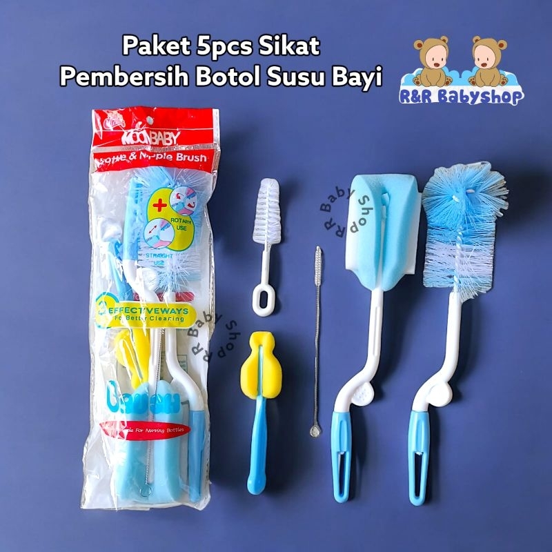 5in1 sikat sponge pembersih Dot Botol Susu Bayi 5 pcs sikat pembersih botol susu / set lengkap pembe