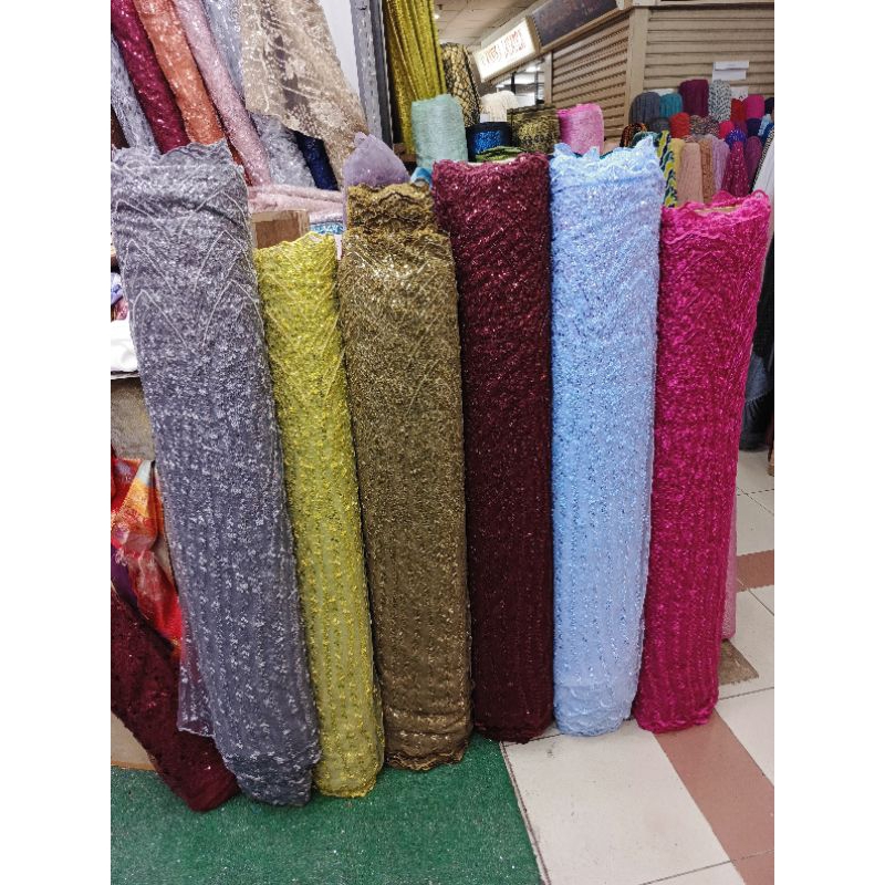 kain tile payet / tile payet mewah / bahan kebaya