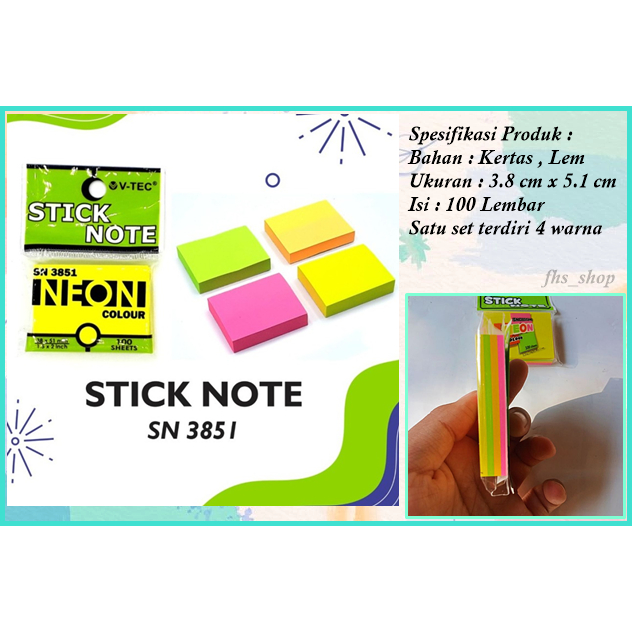 

100 Lembar Sticky Note Mini 4 Warna Memo Tempel Sticky Note Aesthetic Mini Sticky Notes V-Tec