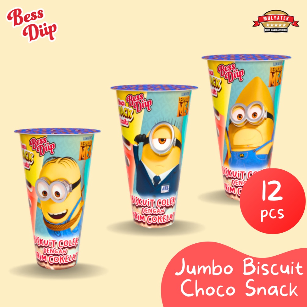 

NEW Bess Diip Minions Chocolate Snack Jumbo Coklat Biskuit Stick Despicable Me 45 gr 12 pcs Nyaman