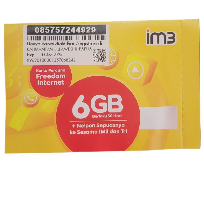Kartu KUOTA INDOSAT 3 GB perdana SIAP PAKAI nomor murah meriah ISAT 3GB