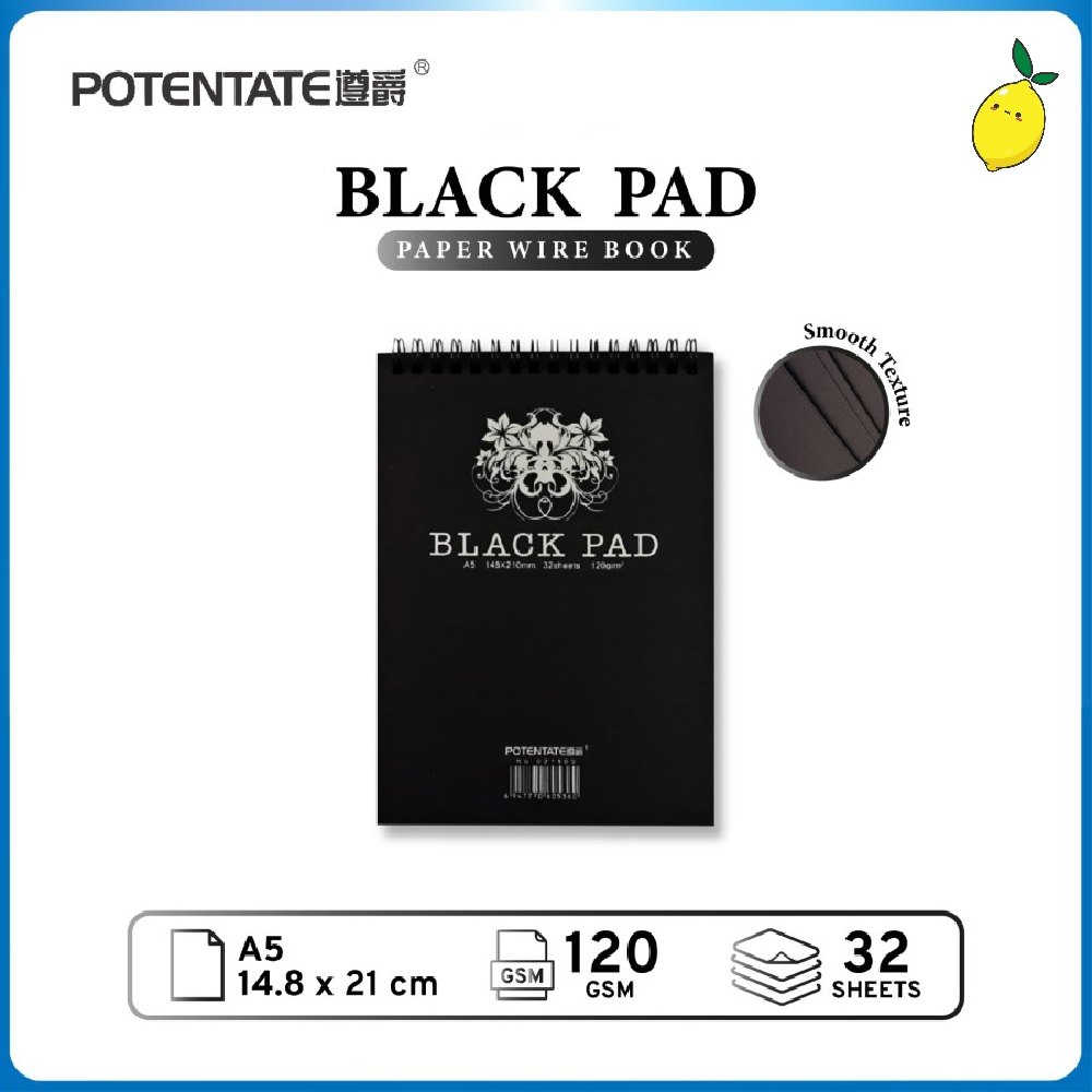 

Buku Gambar Kertas Hitam Potentate Black Paper Sketchbook Wire Bound