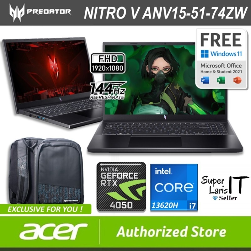 Laptop Acer Nitro V15 ANV15-51-74ZW intel Core i7-13620H ram 16GB ssd 512GB RTX 4050 15.6 IPS 144Hz 