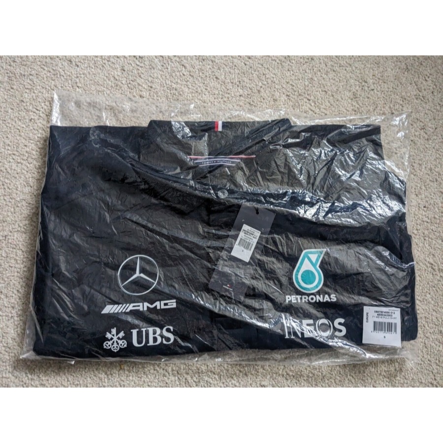 Mercedes-AMG F1 2021 RARE Team Issue Polo Tommy Hilfiger - Black. Kaos Polo Pria ORIGINAL