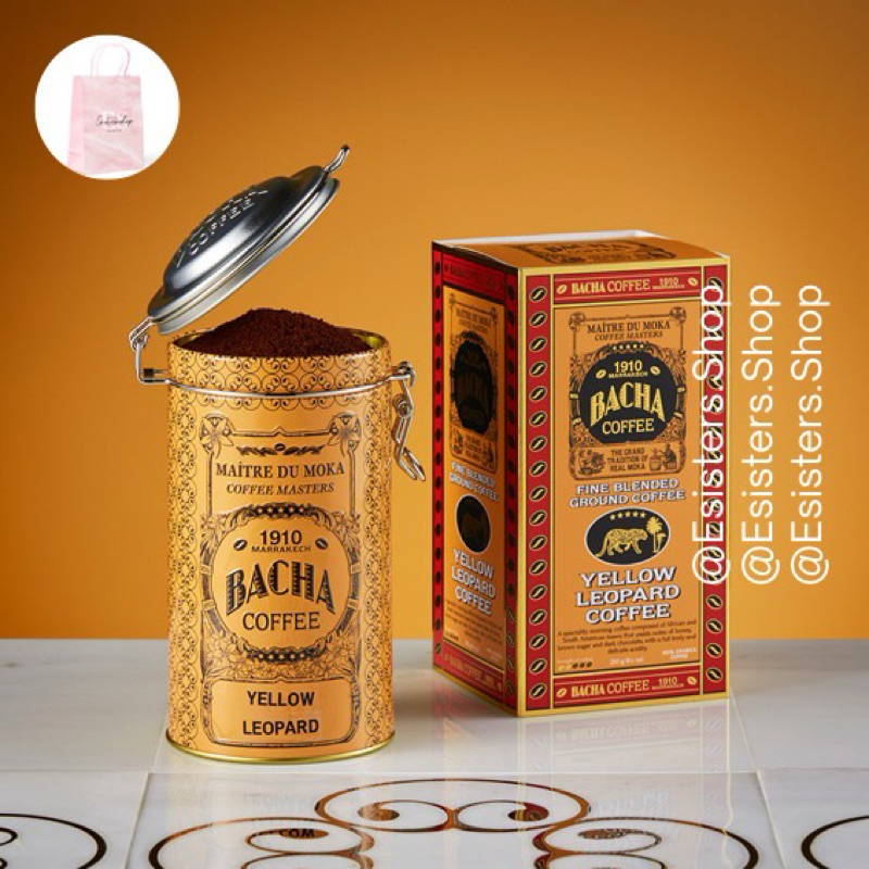 

BACHA COFFEE 1910 Yellow Leopard Coffee Ground Beans Arabica Kopi Gift Box 250gram