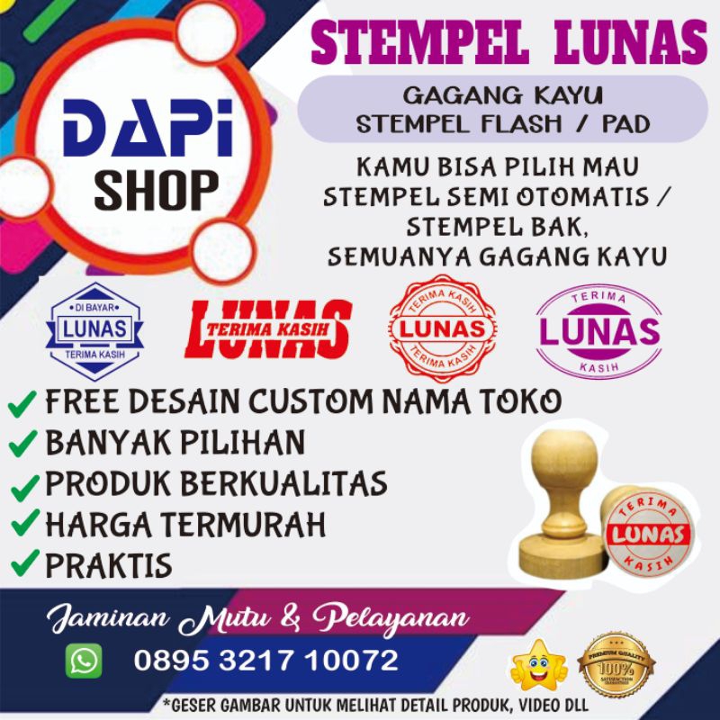 

Stempel Lunas Flash Semi Otomatis gagang kayu Free custom nama toko Murah