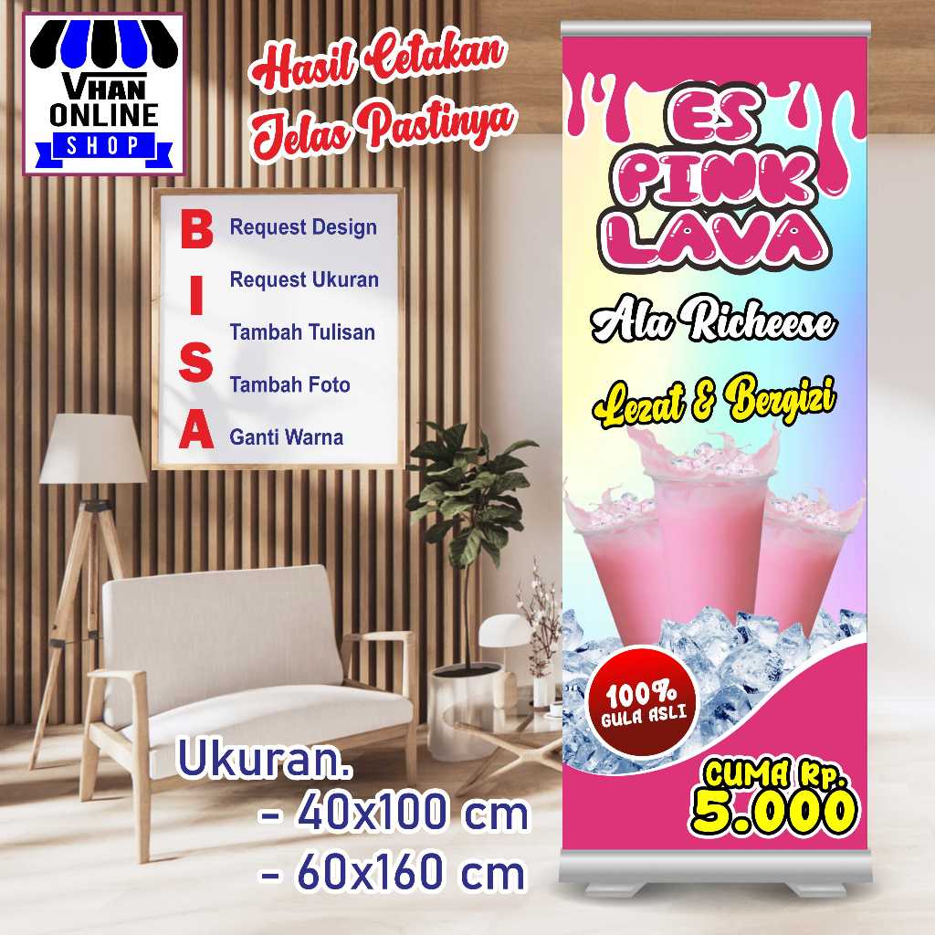 Banner Spanduk MMT Es Pink Lava Minuman Viral