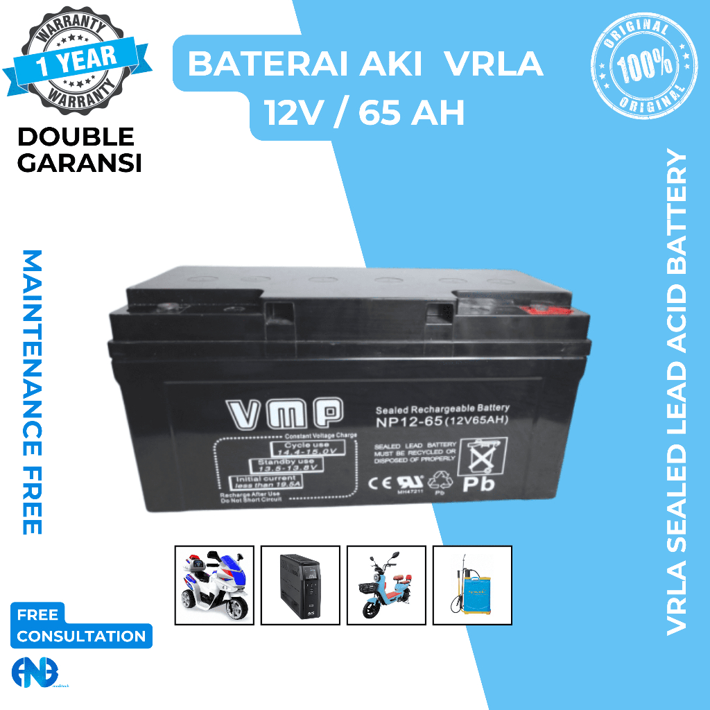 Aki Baterai UPS 12V 65AH 65 AH VMP Baterai Aki Kering VRLA UPS APC ICA