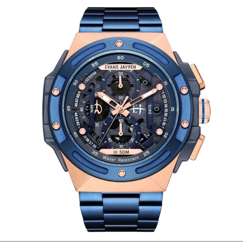 Jam Tangan Pria Evans Jayden 9547 Rantai Stainless Steel Chronograph Kaca Sapphire