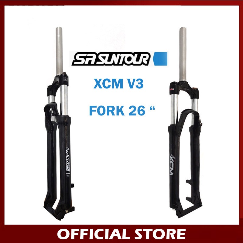 SR Suntour XCM V3 Fork Sepeda MTB 26 inch Coil Spring QR Lurus Hitam