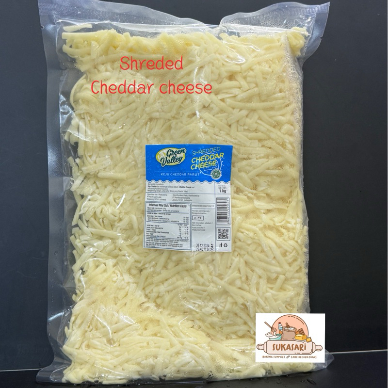

Green Valley Shreded Cheddar Cheese 1kg keju cheddar parut