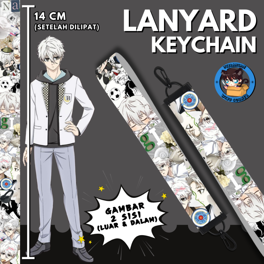 

Lanyard Strap Anime 2 Sisi / Nagi Blue Lock / Lanyard Custom Suka Suka / Gantungan kunci layard keychain