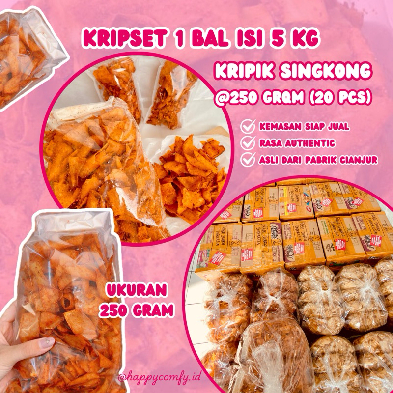 

[ ready stock siap kirim ] 1 bal kripset cianjur isi 5 KG (20 pcs) termurah kripik singkong pedas bawang daun jeruk dikemas per 1/4 Kg 250gram kemasan untuk jualan