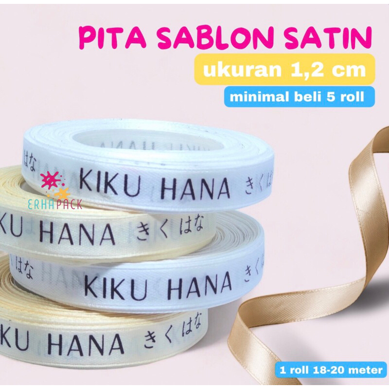 

Sablon Cetak Pita Satin ukuran +/- 1.2 cm atau 0.5 inch Pita Label Pita Bungkus Kado Pita Wrapping