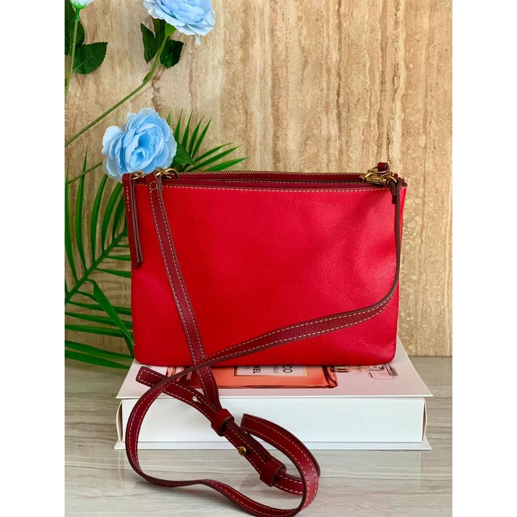 tas mewah brand ternama Devon Crossbody Double Zipper Two Tone Red-Maroon Rp. 1.655.000,-