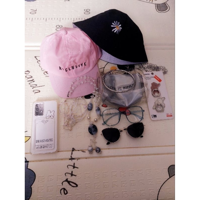 preloved topi/griptok miniso/kalung/kacamata/tas/casing samsung