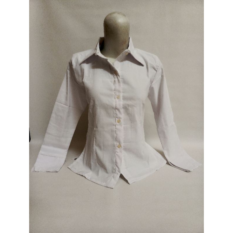 kemeja/hem wanita putih polos lengan panjang