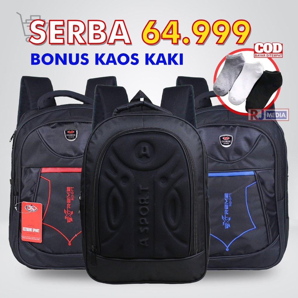 PROMO SERBA 64.999 Tas Sekolah Cowok Ransel Polos Extreme Emboss Anak Laki Laki Sd Gratis Rain Cover