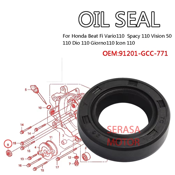 91201GCC771 Oil Seal Sil Magnet BeAT Karbu, BeAT FI, Spacy, FI, Vario 110 eSP & New Scoopy eSP K16