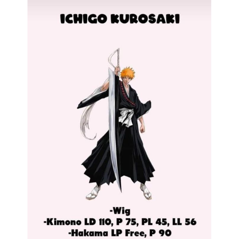 Costume dan wig cosplay Ichigo kurosaki Bleach anime