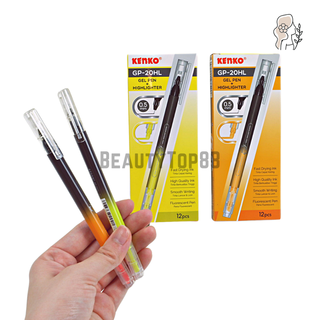 

Kenko 2 in 1 Pulpen Gel + Highlighter GP-20HL - Ballpoint Pena + Penanda Kuning Orange isi 12 PCS [PER LUSIN]
