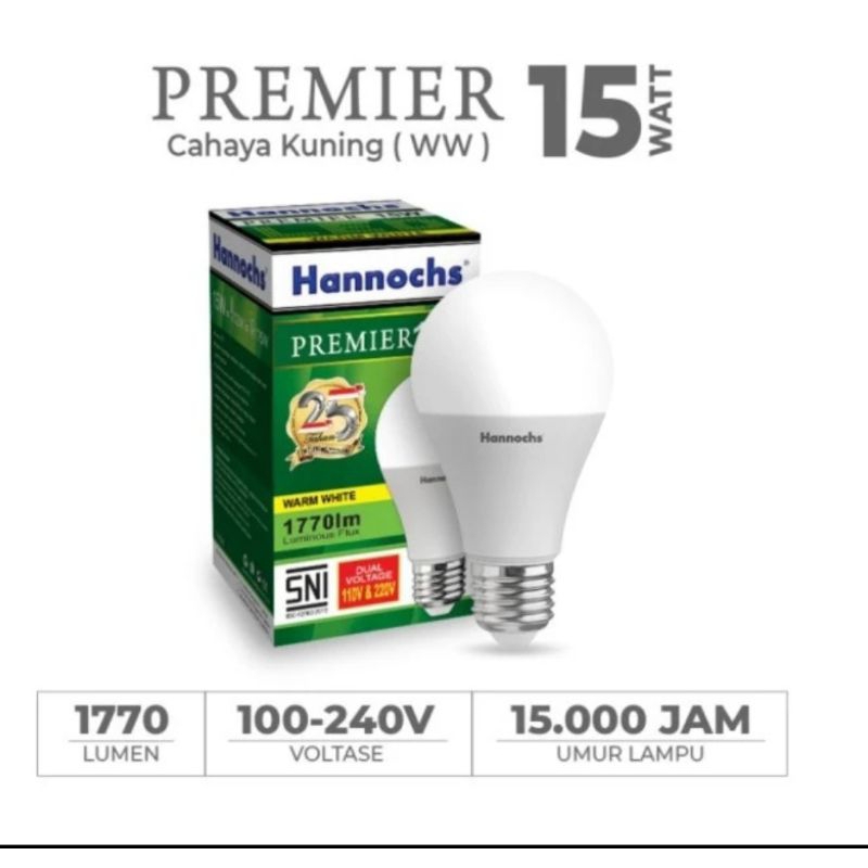 Hannochs Lampu Bohlam LED Primer 15 Watt Cahaya Kuning