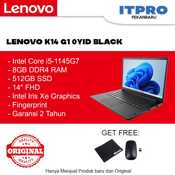 FREE VOUCHER MAP 500.000LENOVO K14 G1 0YID NOTEBOOK INTEL CORE i5-1135G7 8GB 512GBSSD IRIS XE WIN10P