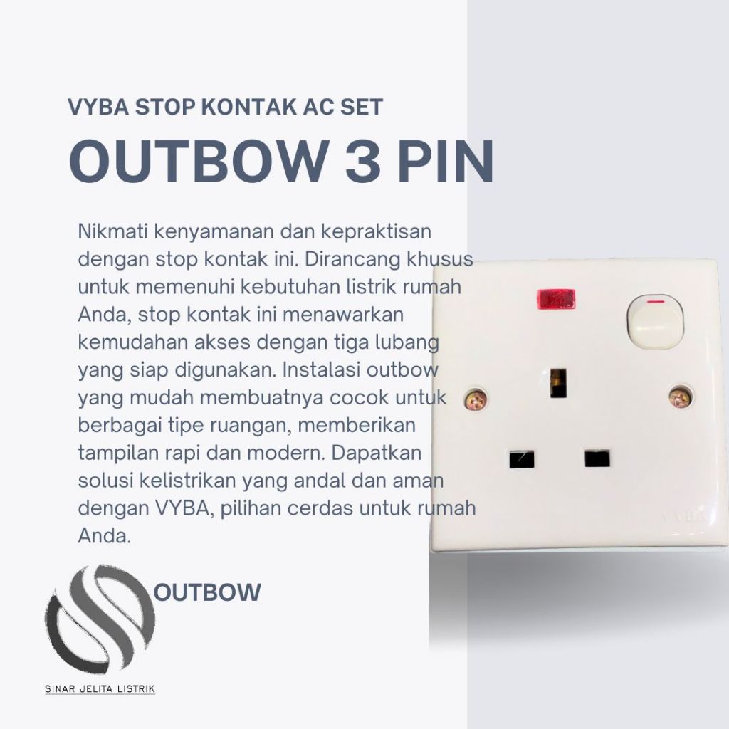 VYBA Stop Kontak 3Pin Murah Bukittinggi | Stop Kontak Outbow AC SET Dengan Tombol Switch