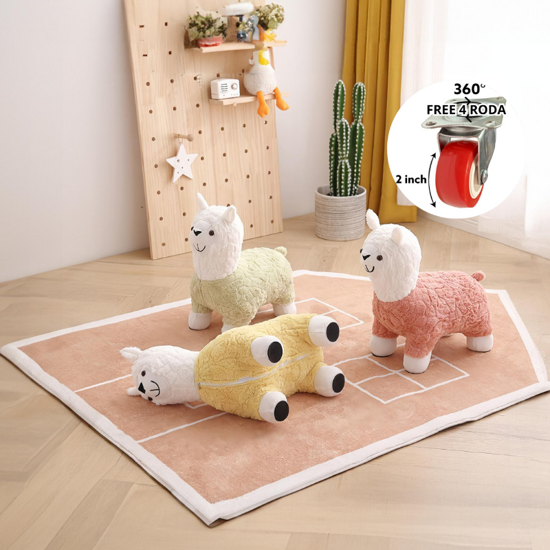 kursi hewan alpaca bangku anak kursi mainan anak bahan busa tebal alpaca mini dengan roda