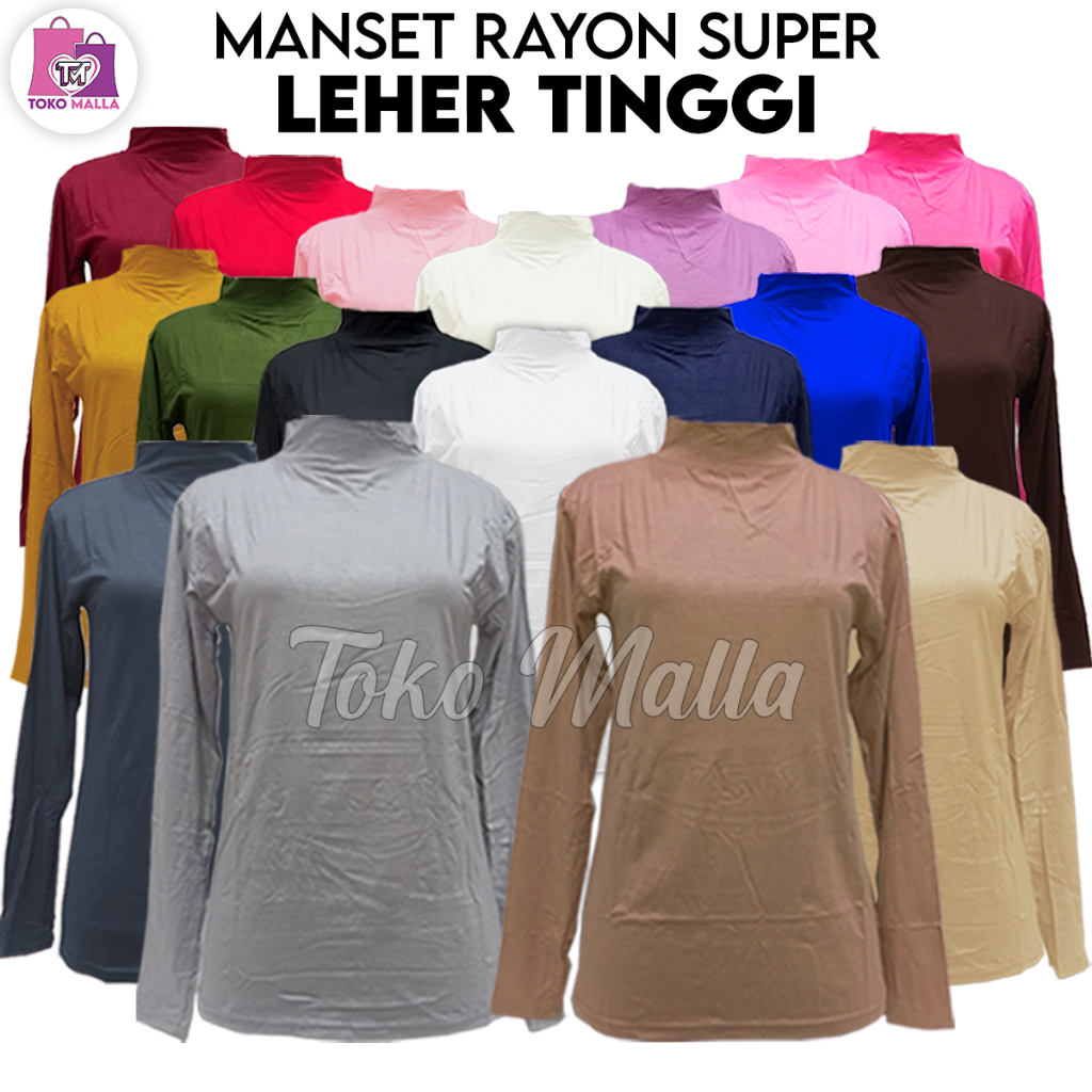 Terlaris Manset Baju Lengan Panjang Wanita Bahan Stretch Adem Mangset Kaus Katun Rayon Spandek Kerah