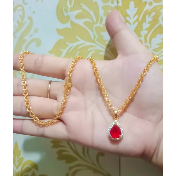 KALUNG RANTAI NURI TIGER Perhiasan Emas FREE LIONTIN BATU MERAH PERMATA ELEGANT XUPING TERBARU Titan