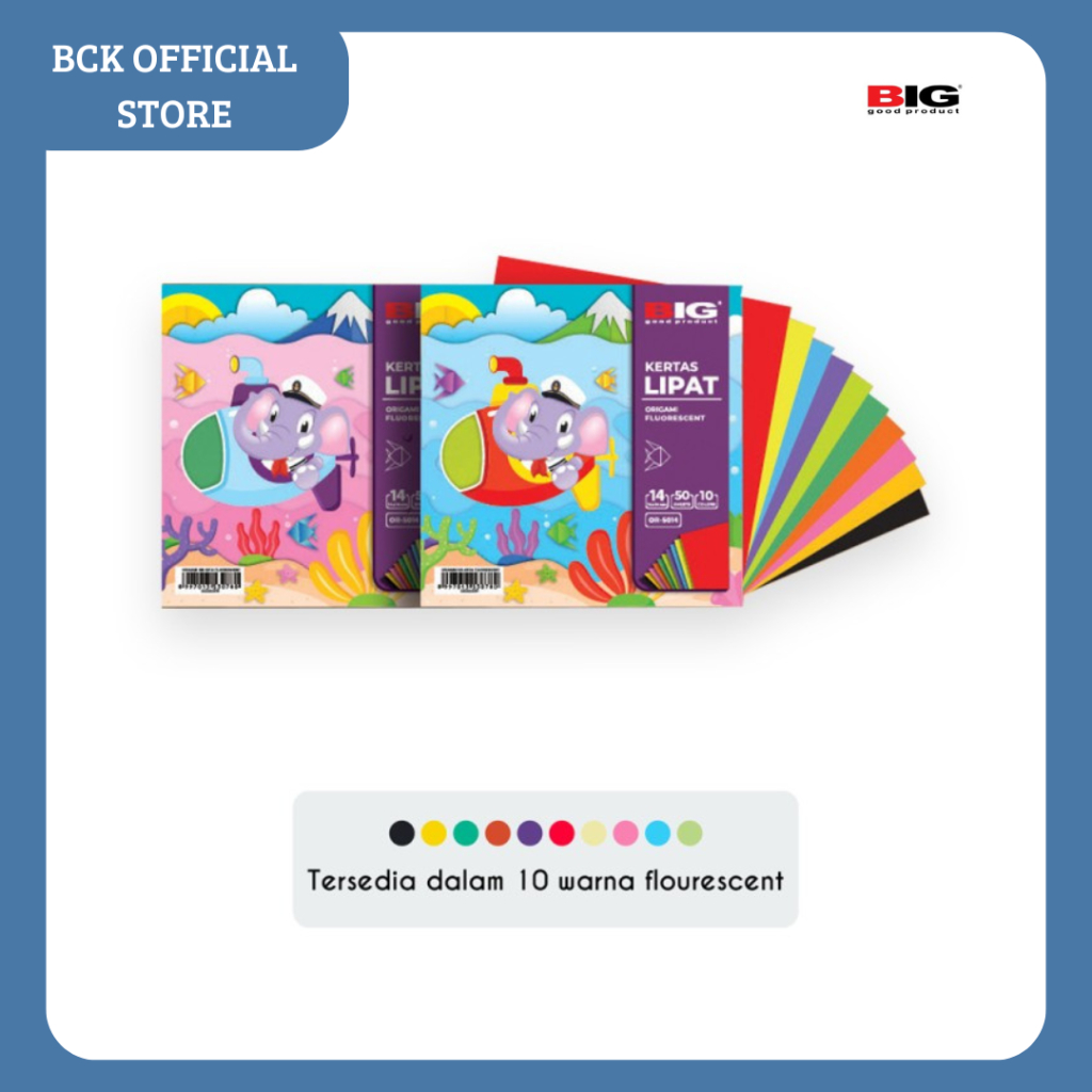 

Kertas Lipat / Origami BIG 10 Warna 2 Sisi 14X14 OR-5014 (PACK)
