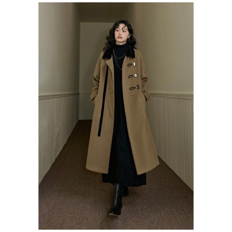 KUOSE Long Wool Coat in Khaki Preloved