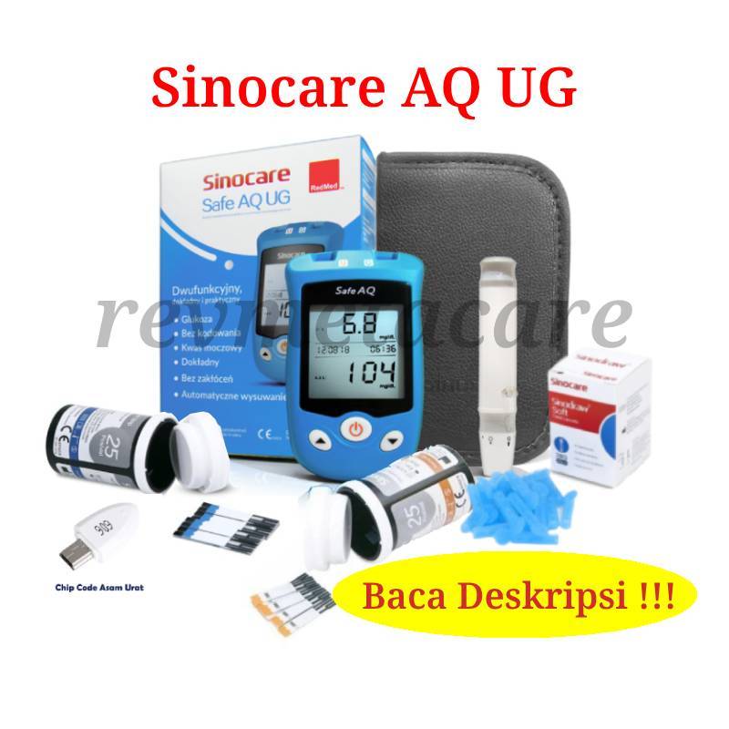Alat Cek Gula Darah dan Ukur Uji Asam Urat Sinocare Safe AQ UG 2in1 Paket Murah Bonus Chip Lancet