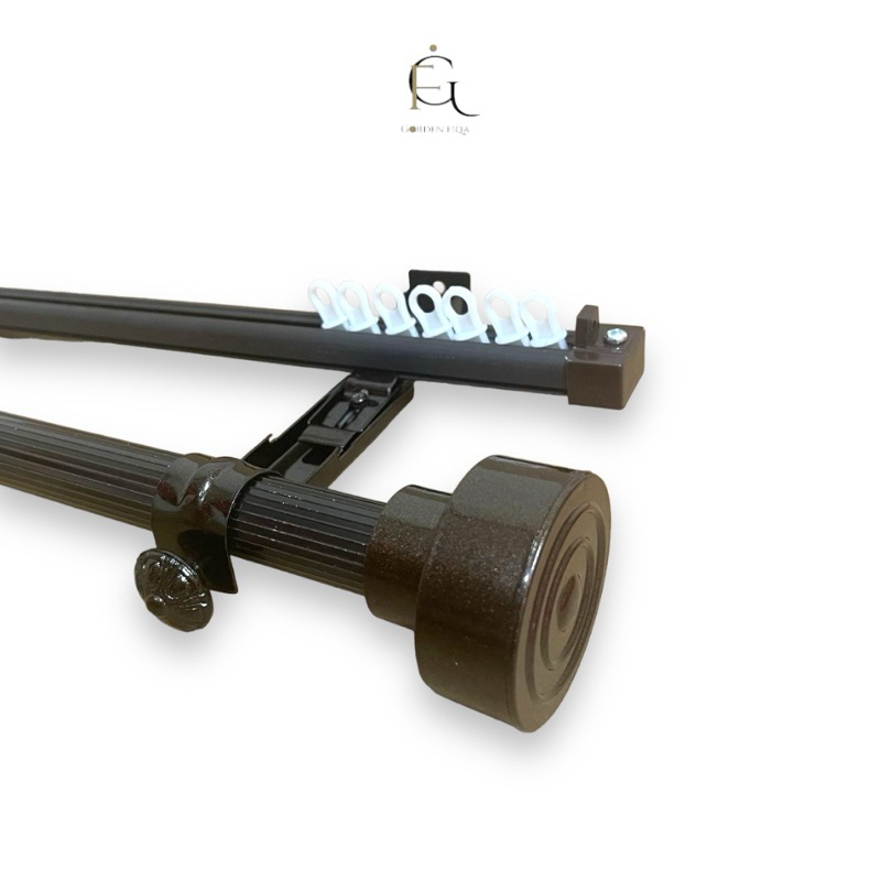 GORDENFIQA Full Set Tiang Gorden Coklat Tua Rel Vitrase oval End Minimalis Mini custom tinggal pasan