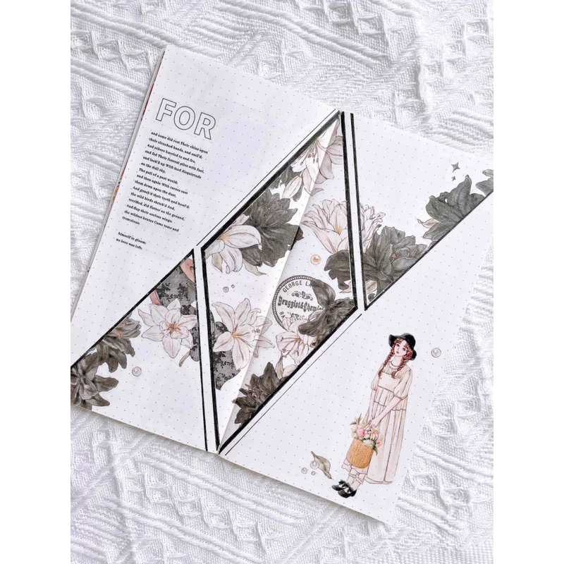 

(Kiricart) BLACK TEA Vol. 4 BnW Flower Sticker PET Tape SAMPLE LOOP Journaling DIY Art and Craft Scrapbooking