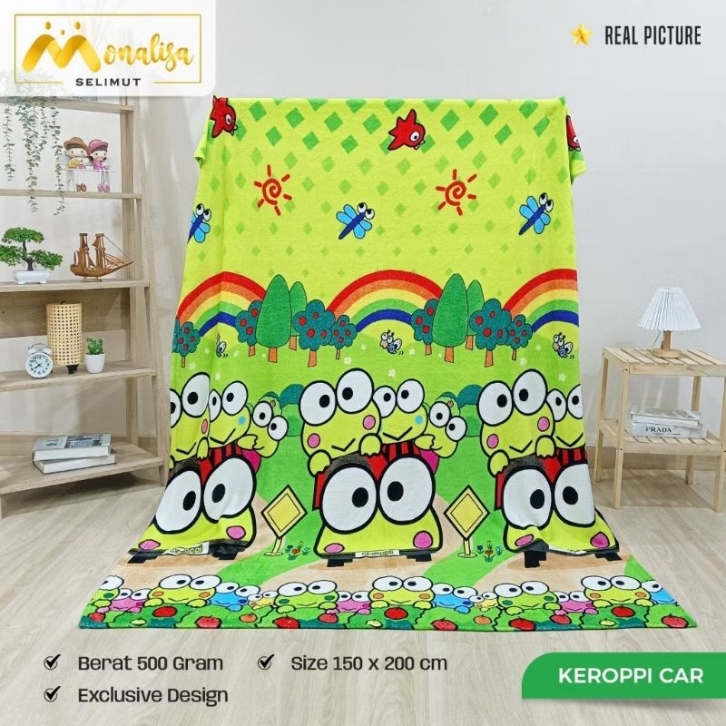 Selimut Bulu MONALISA 150x200 100% Original Asli New Baru Motif HEWAN KARAKTER ANAK MOBIL KODOK KATA