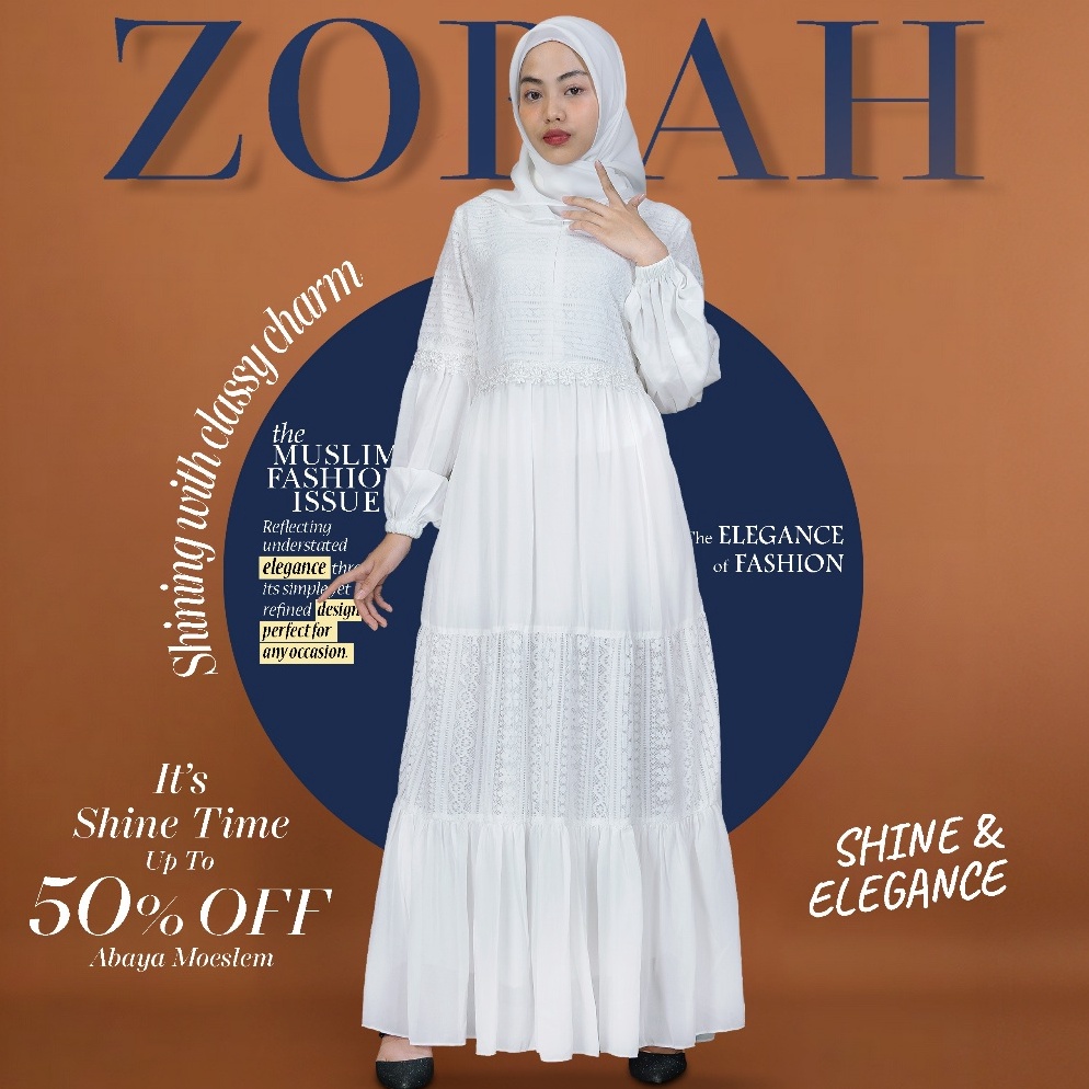 Diskon Heboh ZORAH  Gamis putih brokat wanita simple elegan busui  wudhu friendly  dress brukat puti