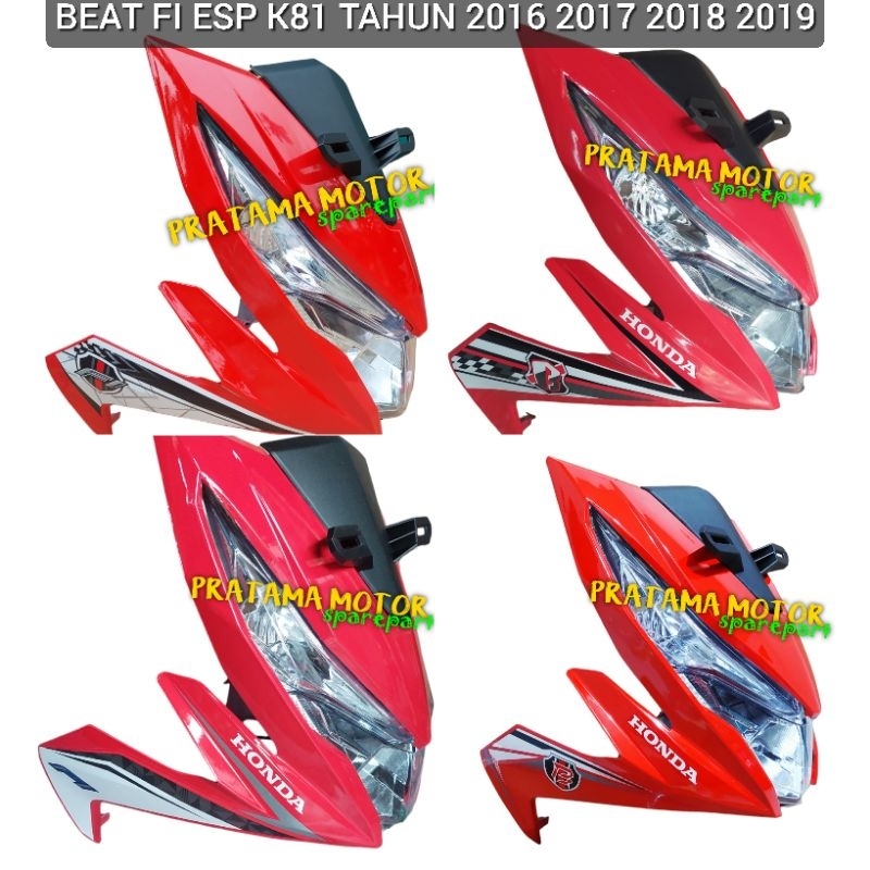 Full Set Tameng Body Depan Beat Fi Esp ECo 2017 2018 2019 Merah Plus Striping/sticker