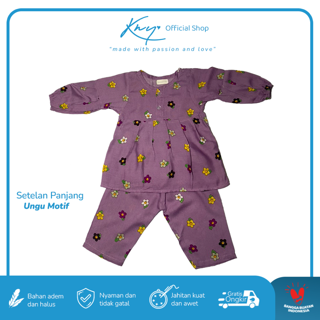 KNY - Baju Anak Perempuan Setelan One Set Panjang Adem Awet - Sage (Untuk Anak Usia 2 - 4 Tahun)