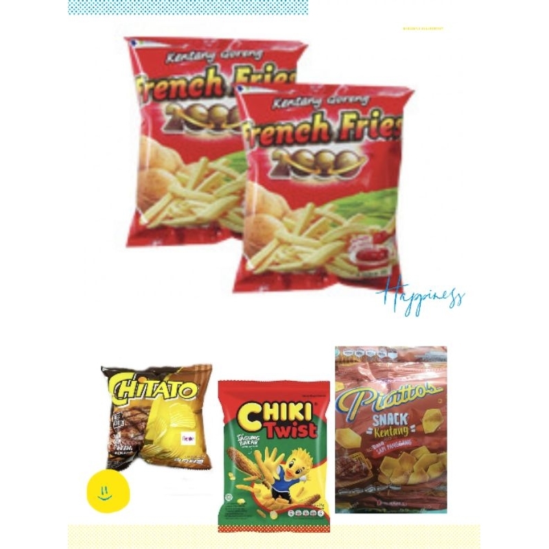 

FRENCH FRIESH , TWISTKO, CHITATO , TIC TIC , KUSUKA KERIPIK SINGKONG ALL VARIANT