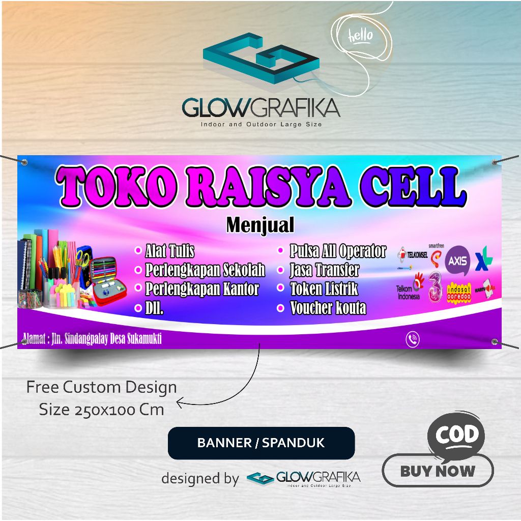 Cetak Spanduk Banner Toko Raisa Cell Custom Nama