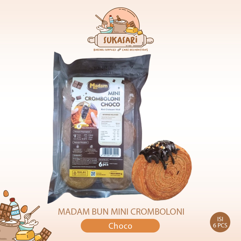 

Madam Bun Mini Cromboloni Choco Isi 6x35gr / Kue Kromboloni Cokelat Coklat Pastry