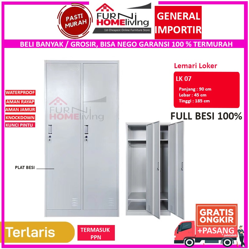 Lemari Loker Besi 2 Pintu dengan Gantungan Baju LK07